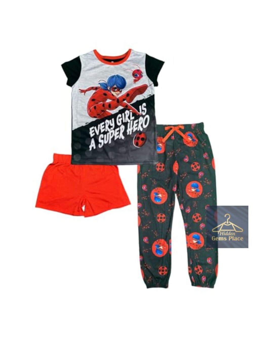Girls 3-Piece Pajama Set Short Sleeve Crew Neck Sleepwear